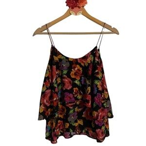 Paper Crane top floral chiffon flounce spaghetti strap tank size L